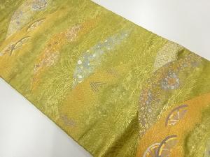 リサイクル　波車に花古典柄模様織出し袋帯